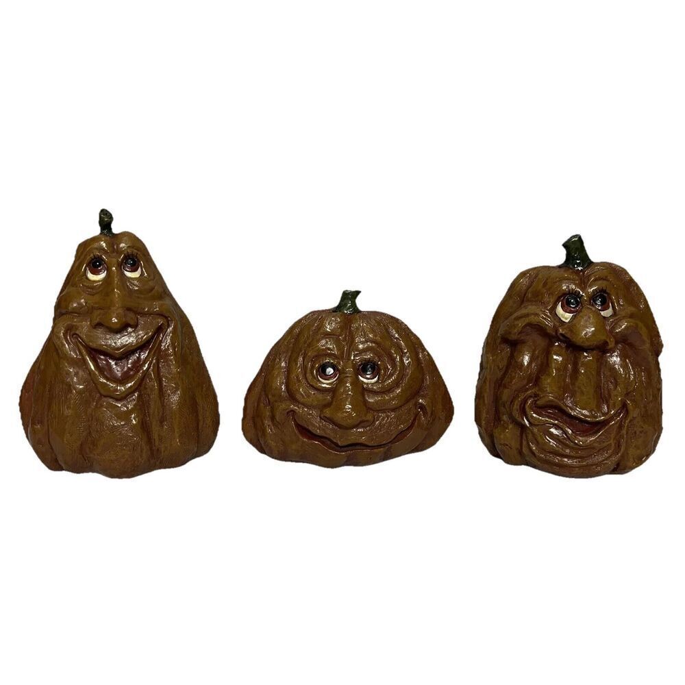 Collections Etc. 3D Lifelike Halloween Expressive Pumpkins Face Set Of 3